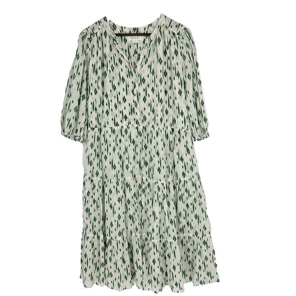 Velvet by Graham & Spencer Wendy Dress Small Split Neck Midi Peasant Boho